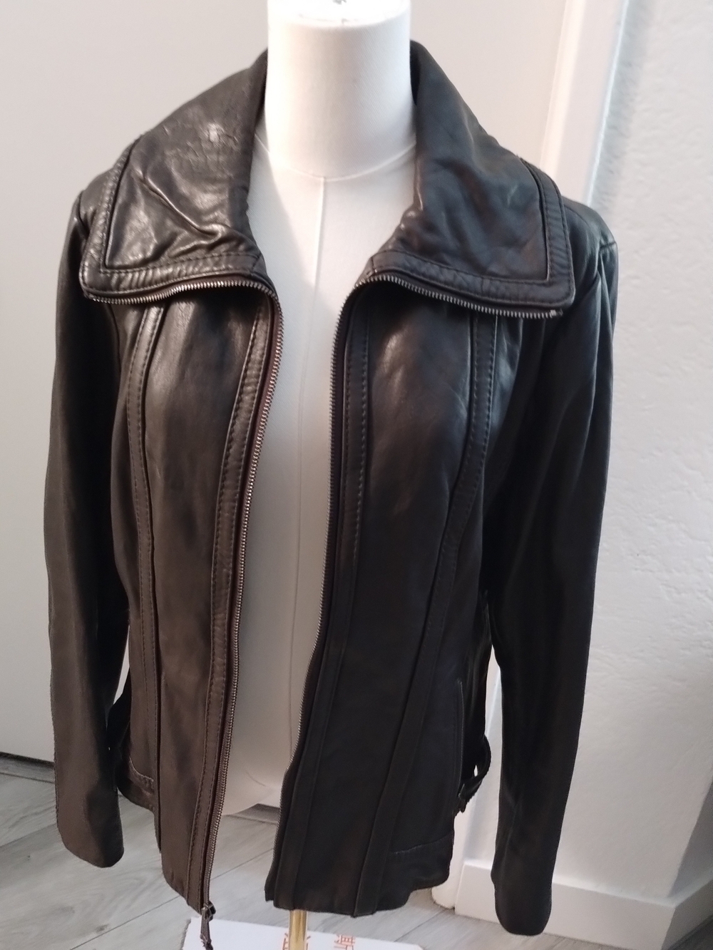 Michael Kors Dark Brown Leather Zip-Front Jacket